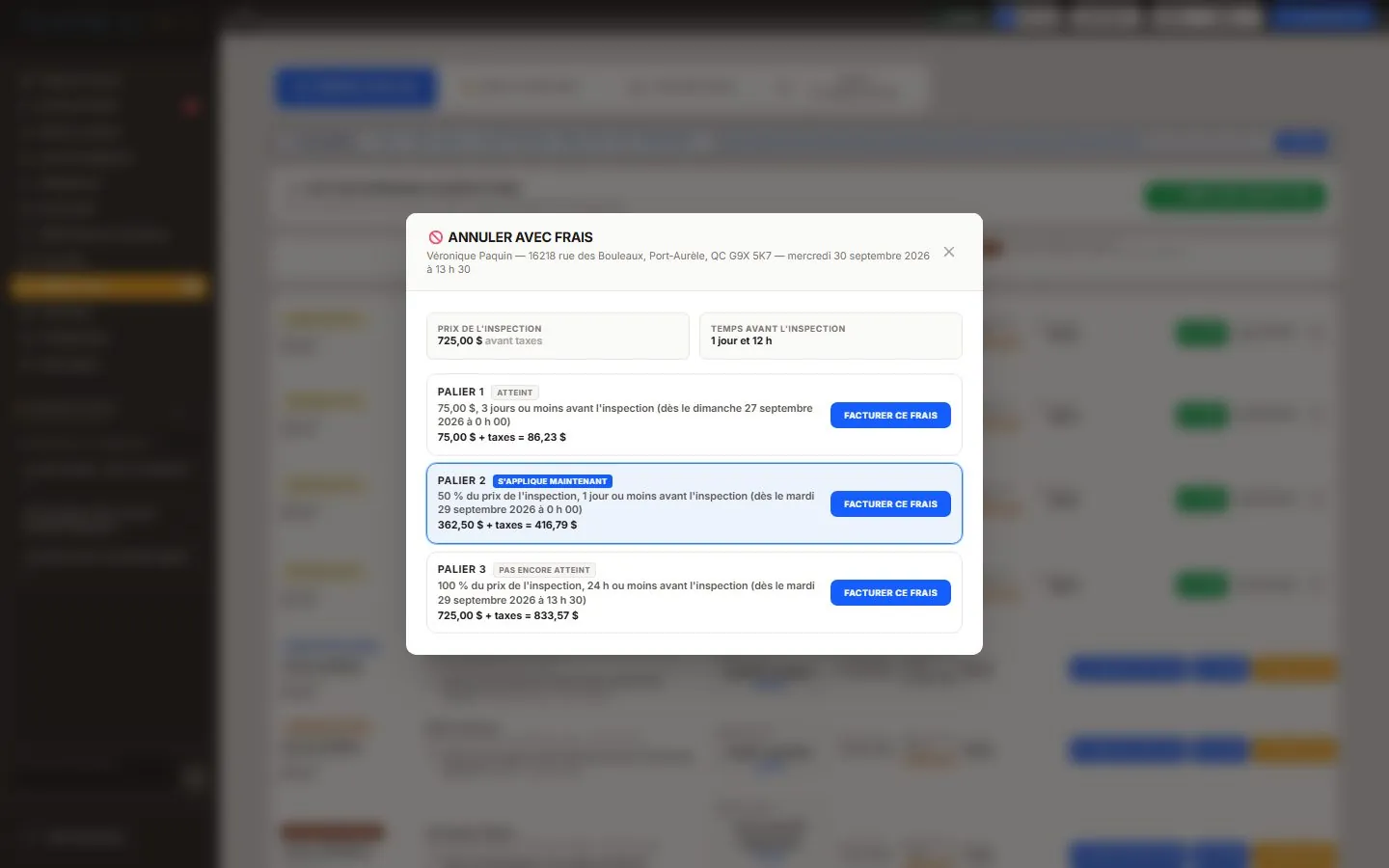 Capture de la vraie application SpecAI : Frais d’annulation automatisés