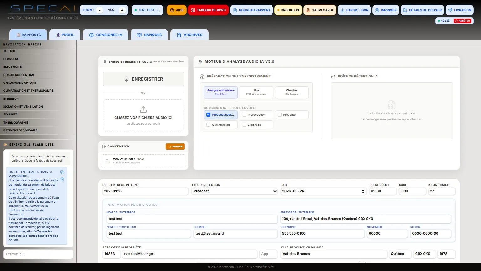 Capture de la vraie application SpecAI : Assistant de rédaction IA