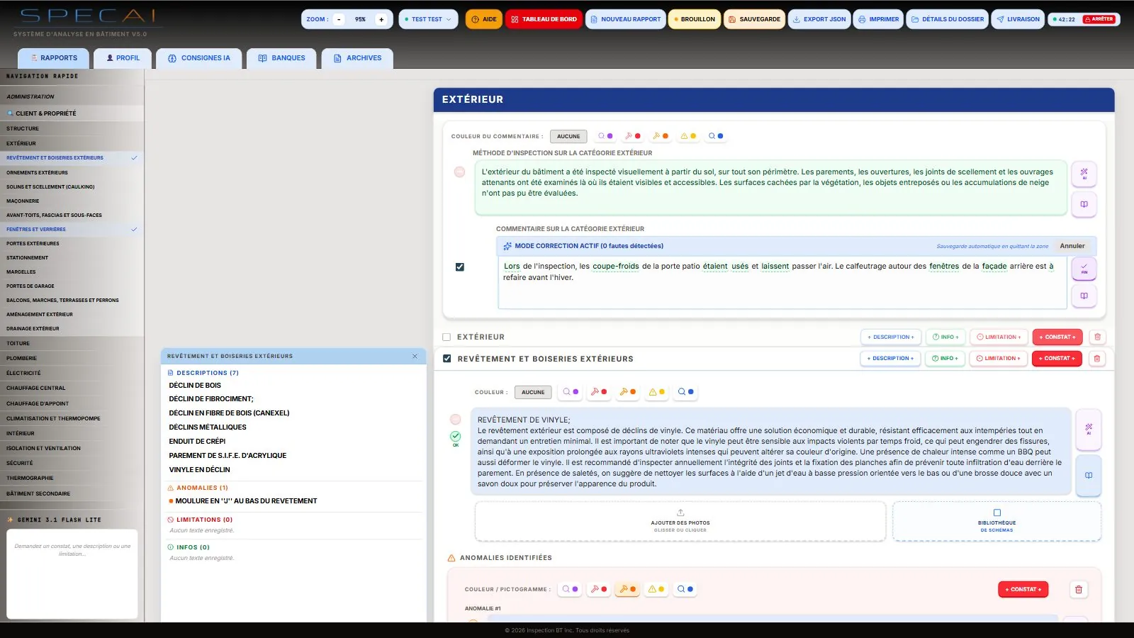 Capture de la vraie application SpecAI : Correcteur IA