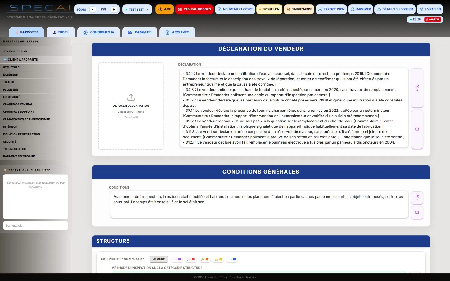 Capture de la vraie application SpecAI : Déclaration du vendeur lue par l’IA