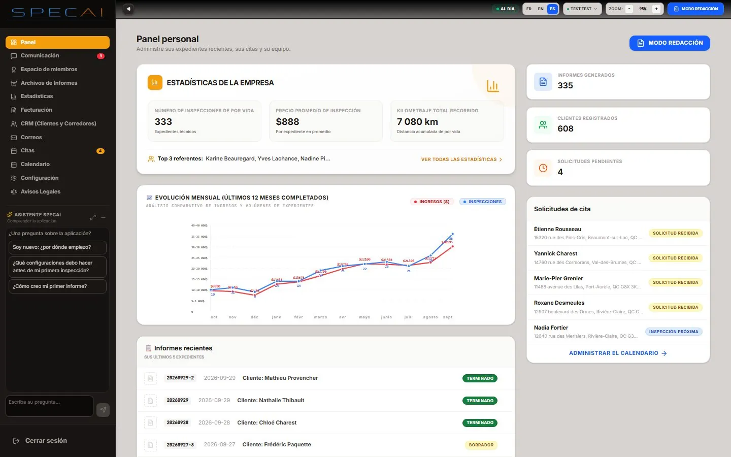 Capture de la vraie application SpecAI : L’application en trois langues
