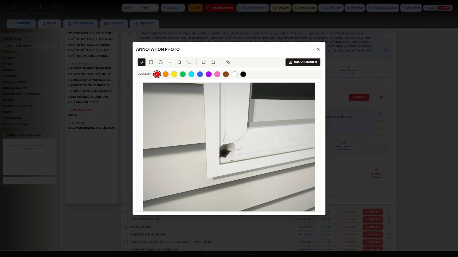 Capture de la vraie application SpecAI : Retouche photo intégrée
