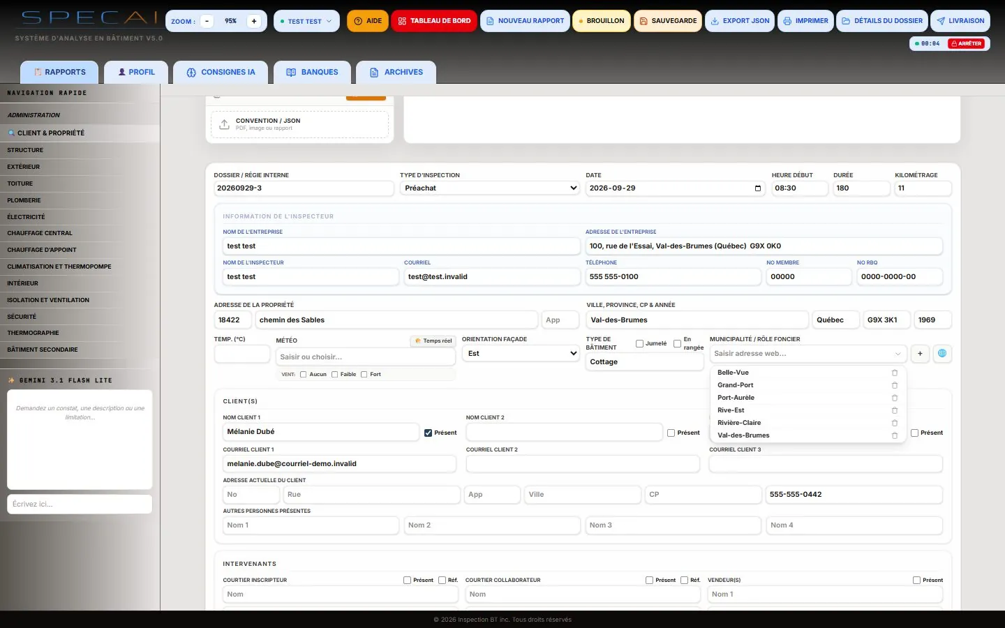Capture de la vraie application SpecAI : Rôle foncier en un clic