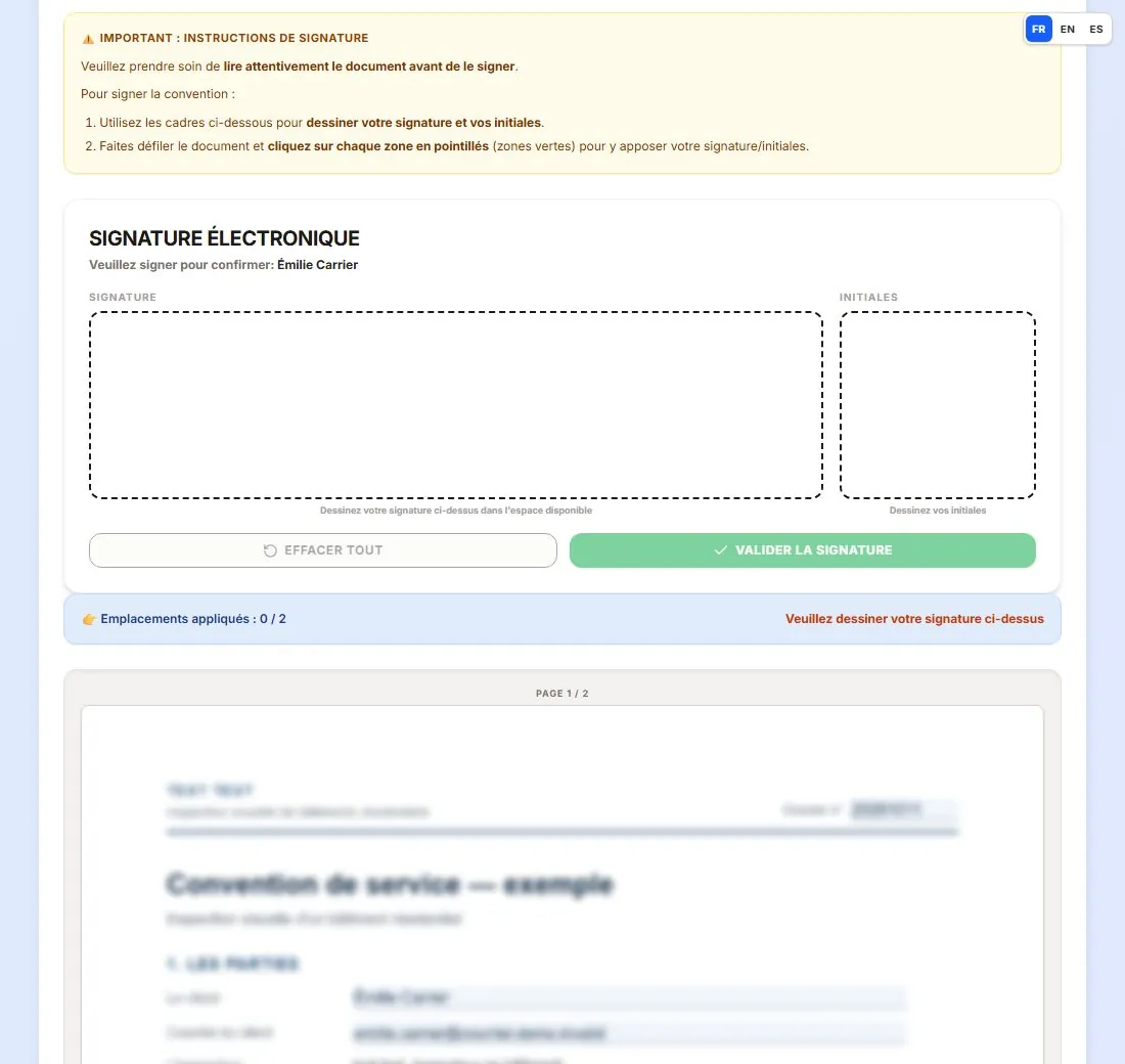 Capture de la vraie application SpecAI : Signature électronique incluse